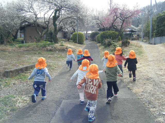 子どもたちが満蔵寺へ散歩に行った様子