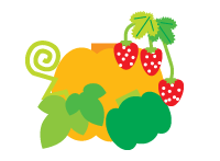 かぼちゃと苺とブロッコリーのイラスト
