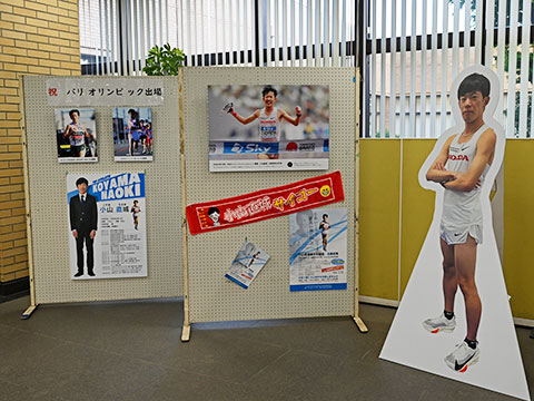 市役所1階に設置された小山直城選手特設コーナー