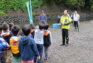 高麗川にウグイの放流の写真