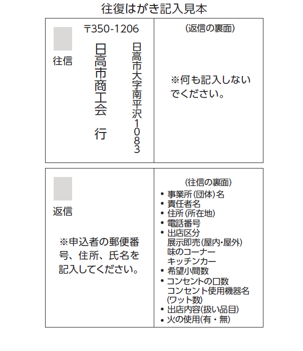 往復はがき見本