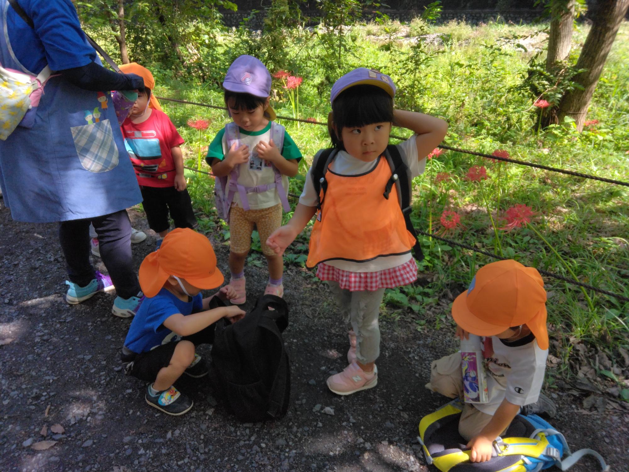 お散歩の途中で水分補給