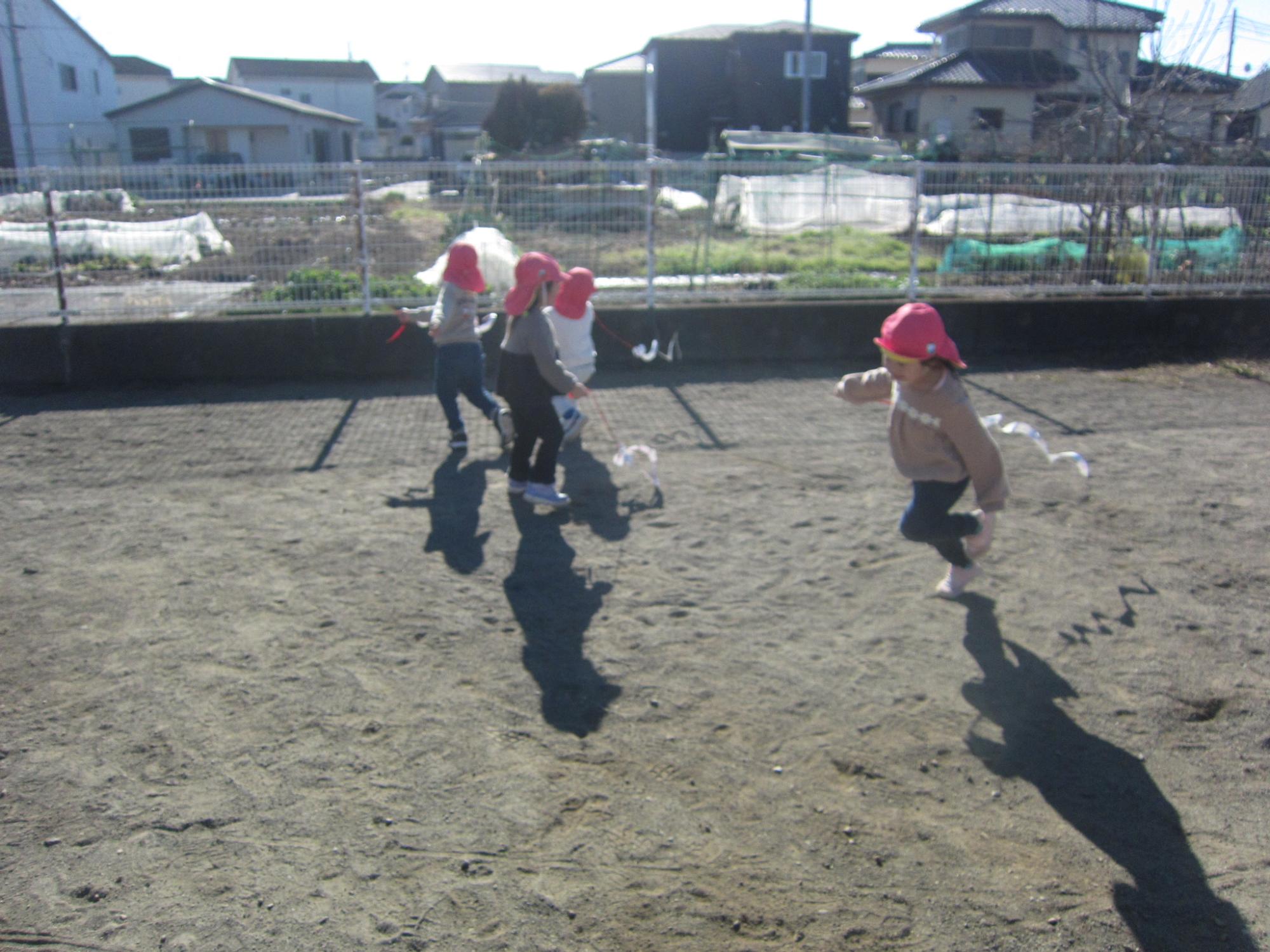 ヘビのたこあげをしている様子