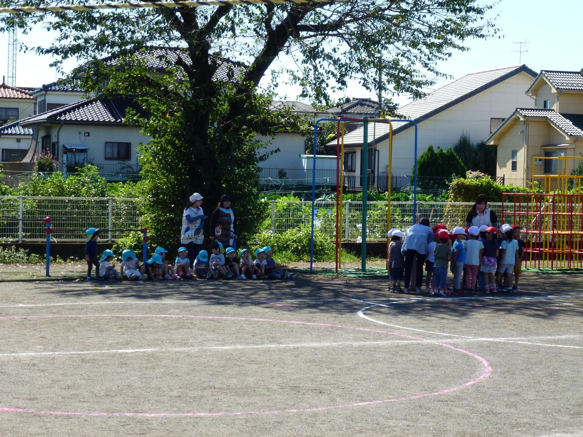 運動会練習えを見学しているところ3