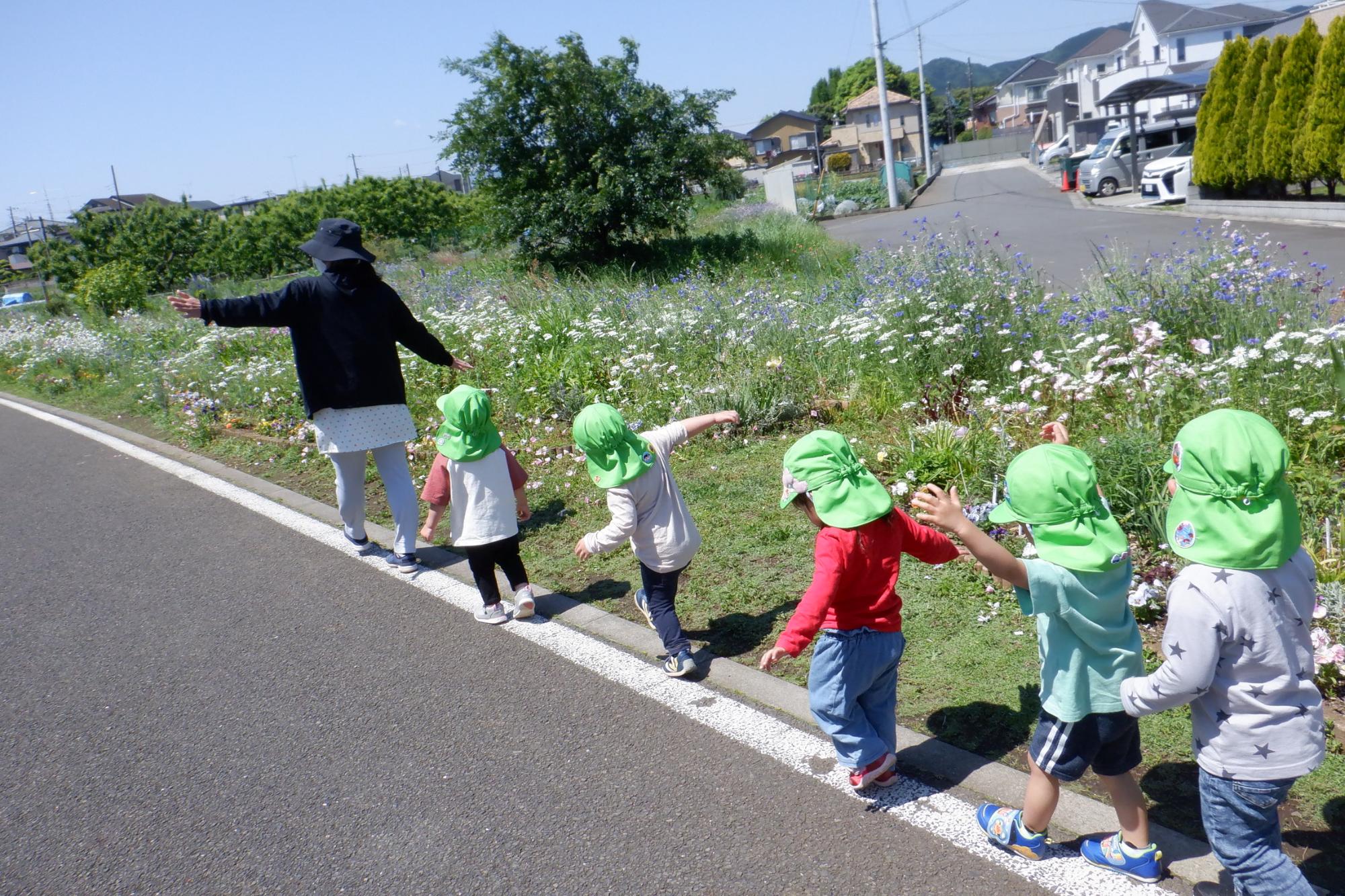 ポッポ道をさんぽする子どもたち