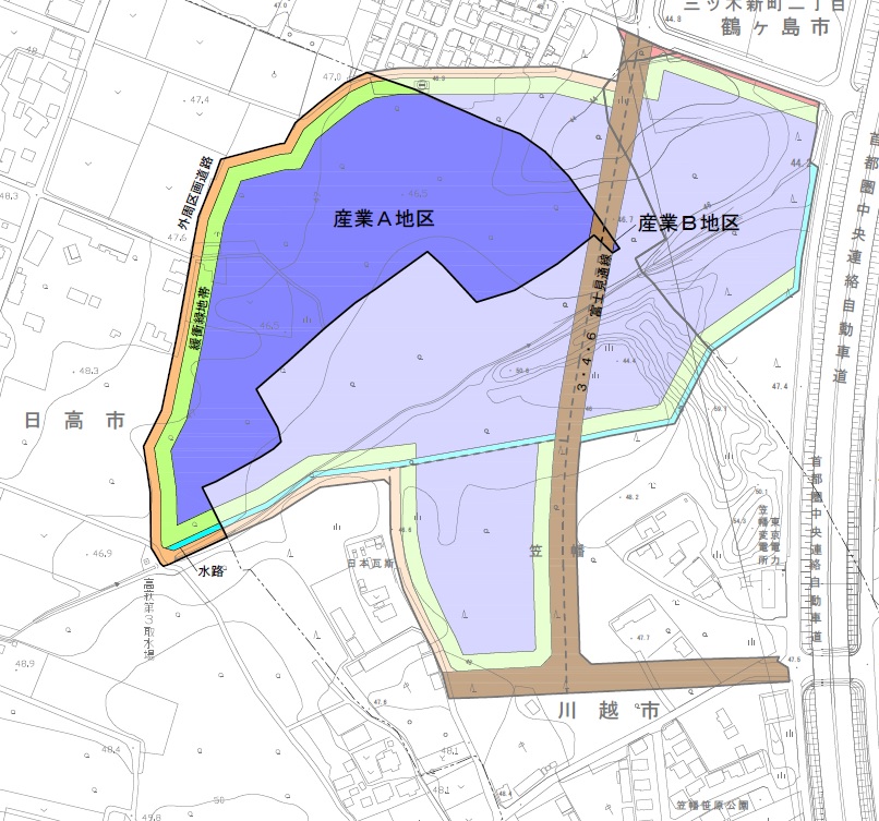 圏央鶴ヶ島インターチェンジ南側下高萩新田地区地区計画の地区区分図