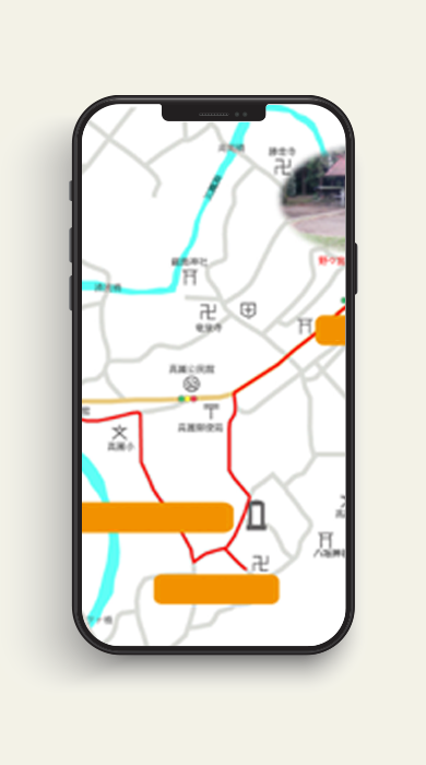 スマートフォンに画像などの追加情報とともに地図が表示されている様子