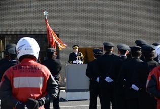 日高市消防団60周年記念出初式の様子の写真1