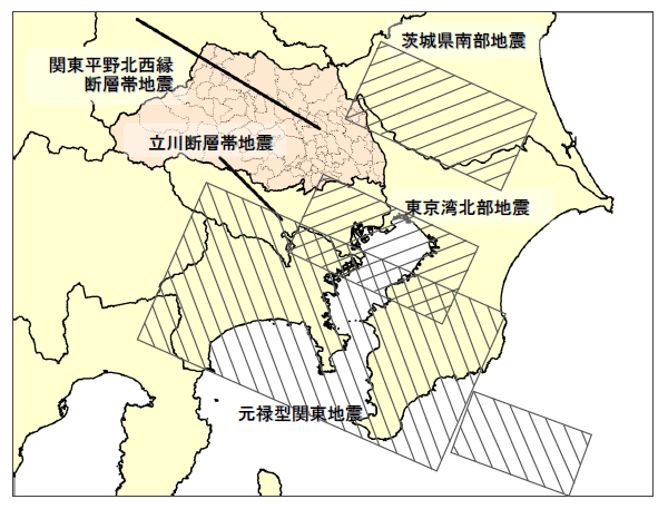 埼玉県地震被害想定調査が危険と指摘する5つの地震のイラスト