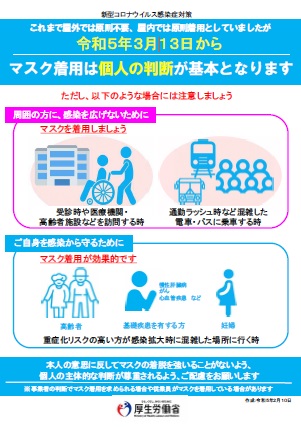 令和5年3月13日以降マスク着用の考え方について（厚生労働省）